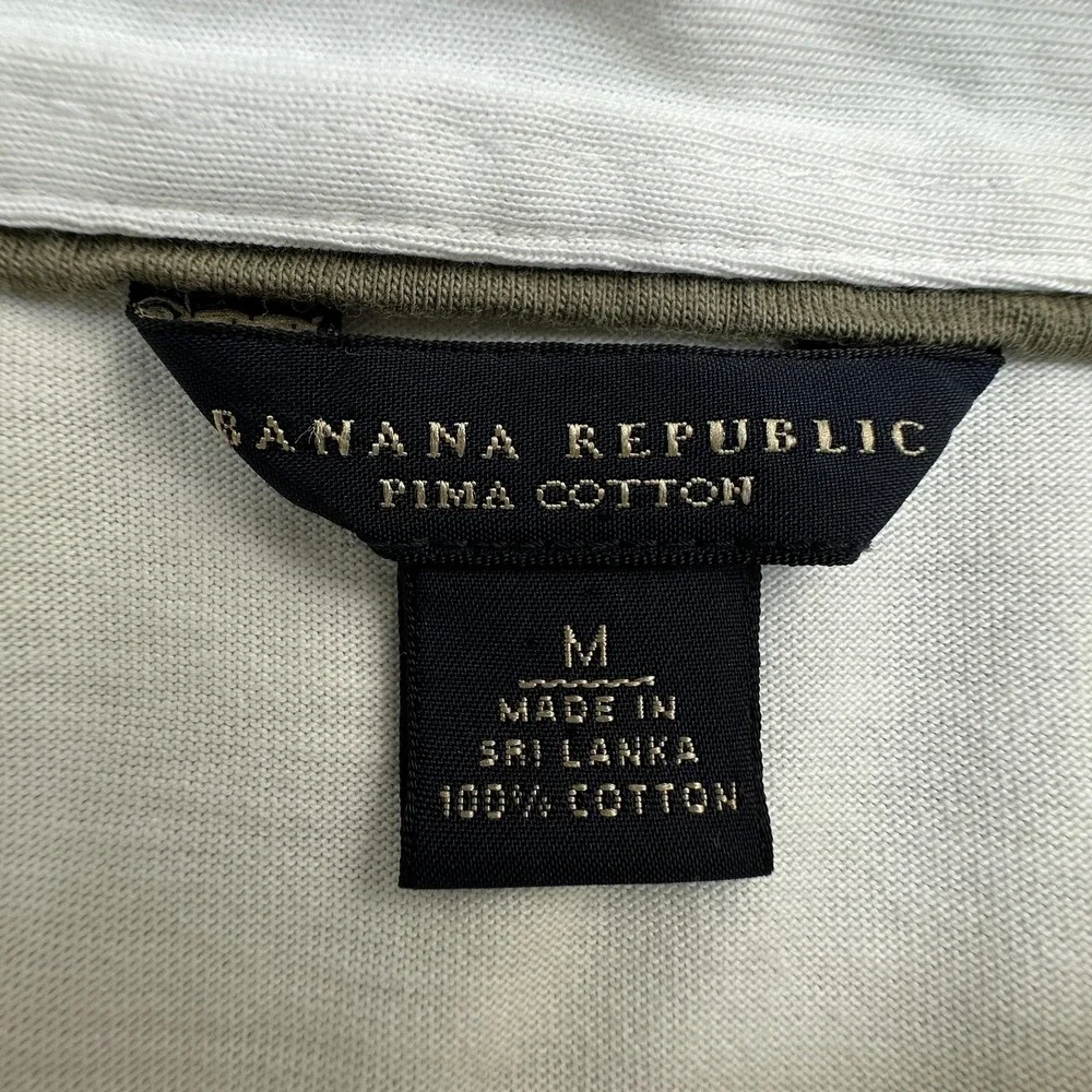 Banana Republic Polo Shirt Men Medium White Pima Cotton Striped Short Sleeve Y2K